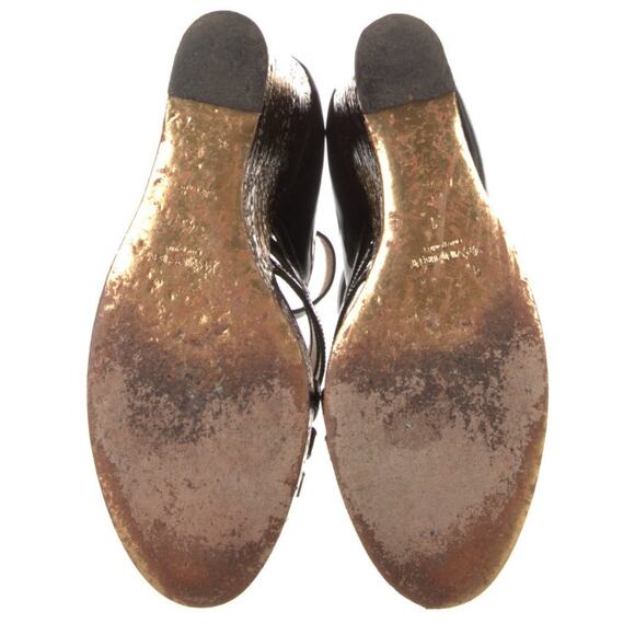 Authentic Yves Saint Laurent Black Patent Gold Wedge Strap Sandals Size EU 41 - Picture 4 of 5